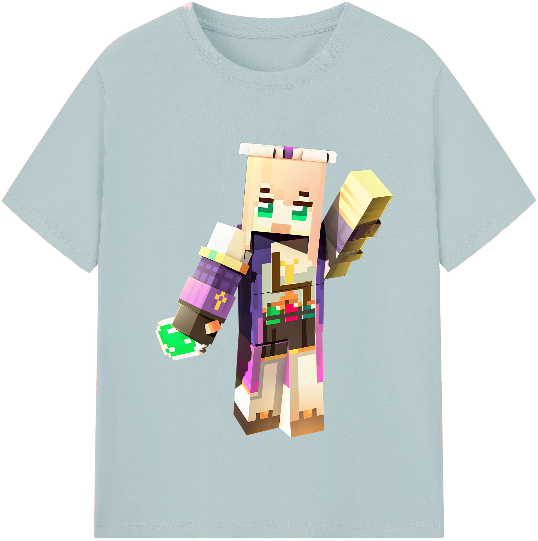 （画像用） マインクラフト ブロックの世界 Minecraft MC Block world 綿100％半袖Tシャツ（フロントプリント）